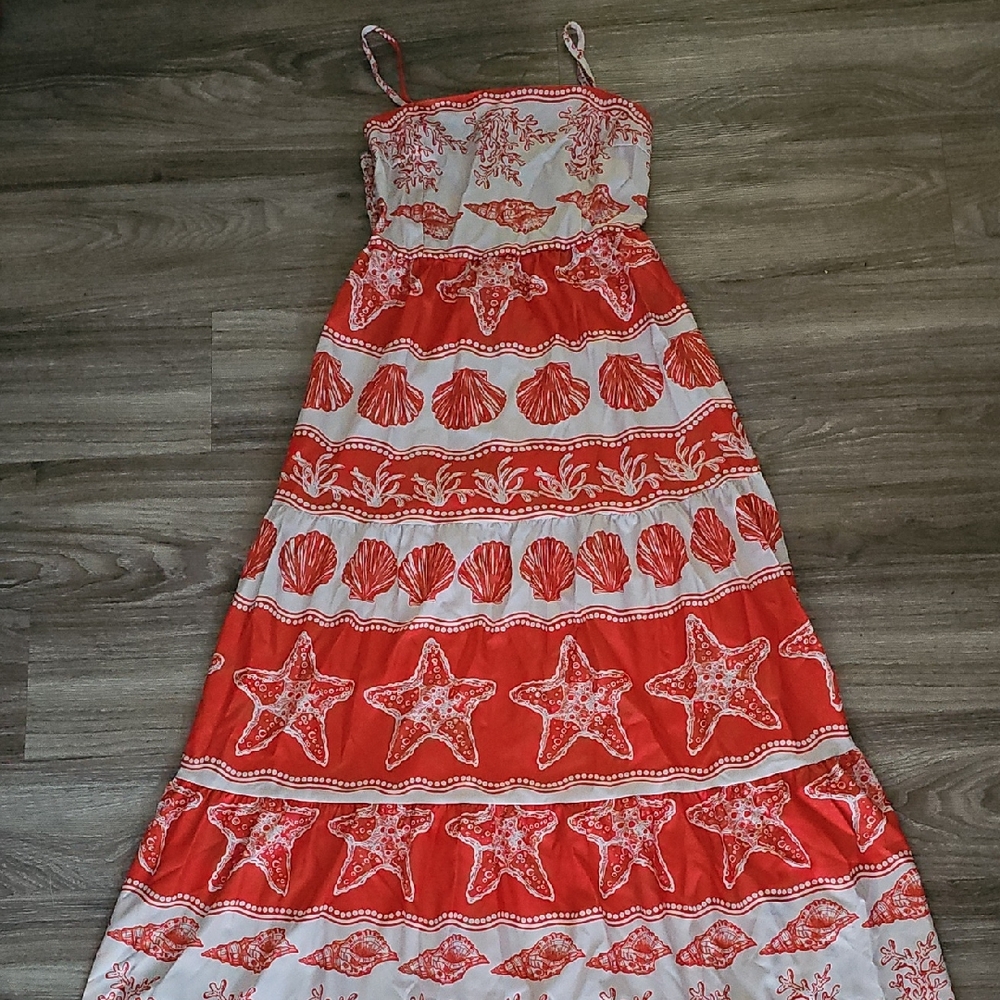 Orange and White Starfish Maxi Dress